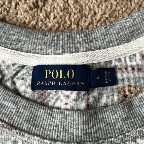 Polo Ralph Lauren Grey Fair Isle Polo Bear Winter Long Sleeve Soft Pajama Top - Picture 3 of 7
